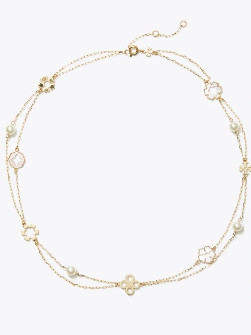 Tory Burch Gold Tone Multi-Station Floral & Pearl Necklace